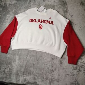Oklahoma Sooners Nike Jordan Sweatshirt Womens L White Red Primetime Cropped Gym
